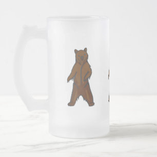 Woodland Animal Brown Grizzly Bear Frosted Glass Beer Mug