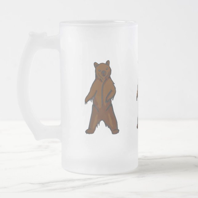 Woodland Animal Brown Grizzly Bear Frosted Glass Beer Mug (Left)
