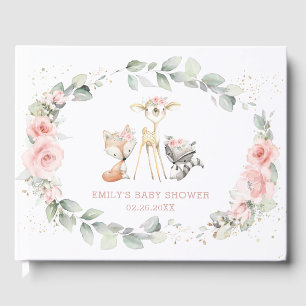 Woodland Animal Chic Blush Pink Floral Baby Shower Guest Book