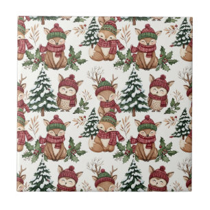 Woodland Animal Christmas Pattern with Fox & Owl Tile