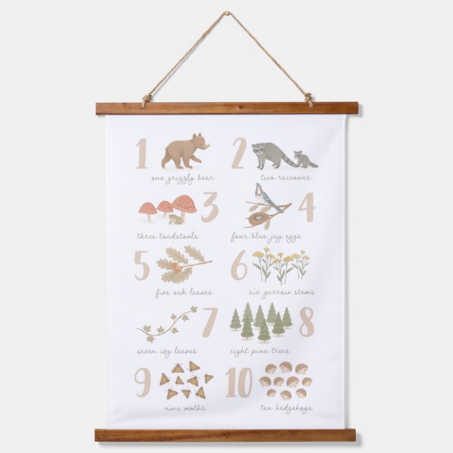 Woodland Animal Counting Numbers Kids Room Decor Hanging Tapestry (Front)