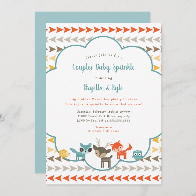 Woodland Animal Couples Baby Sprinkle Invitation (Front/Back)