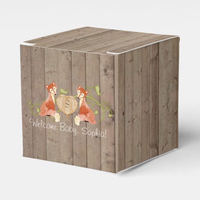 Woodland Animal Creatures, Fox n Vines Newborn Favour Box (Front Side)