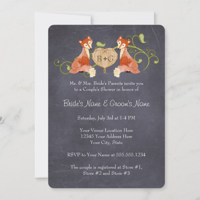 Woodland Animal Creatures, Fox n Vines Weddings Invitation (Front)