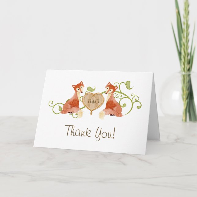 Woodland Animal Creatures, Fox n Vines Weddings Thank You Card (Front)