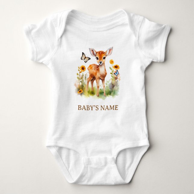 Woodland Animal Deer Baby Shower Bodysuit (Front)