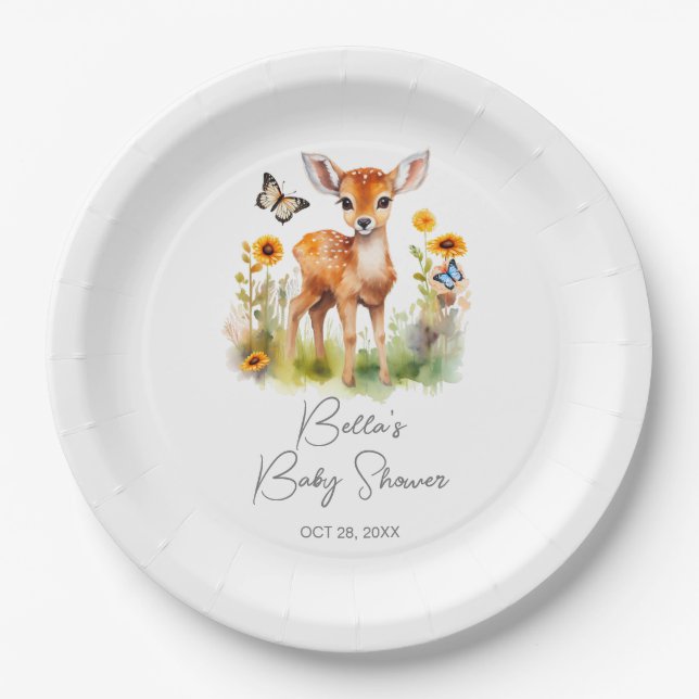Woodland Animal Deer Baby Shower Paper Plate (Front)