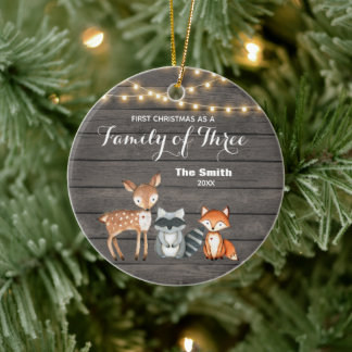  Woodland Animal First Christmas as a Family of 3 Ceramic Tree Decoration