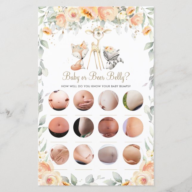 Woodland Animal Floral Baby or Beer Belly Game (Front)