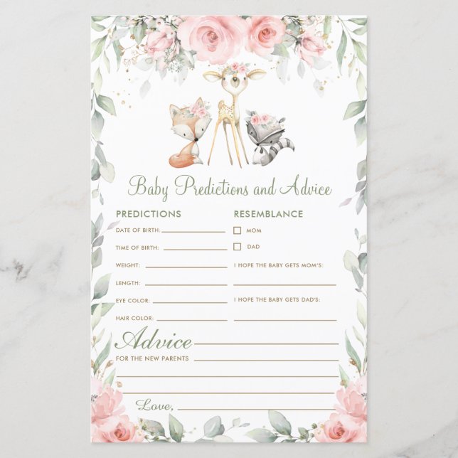 Woodland Animal Floral Baby Predictions and Advice (Front)