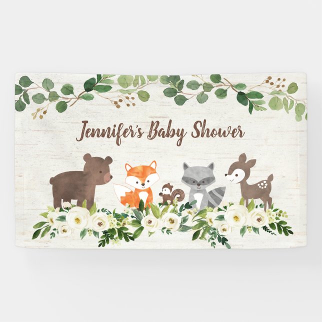 Woodland Animal Floral Baby Shower Banner (Horizontal)