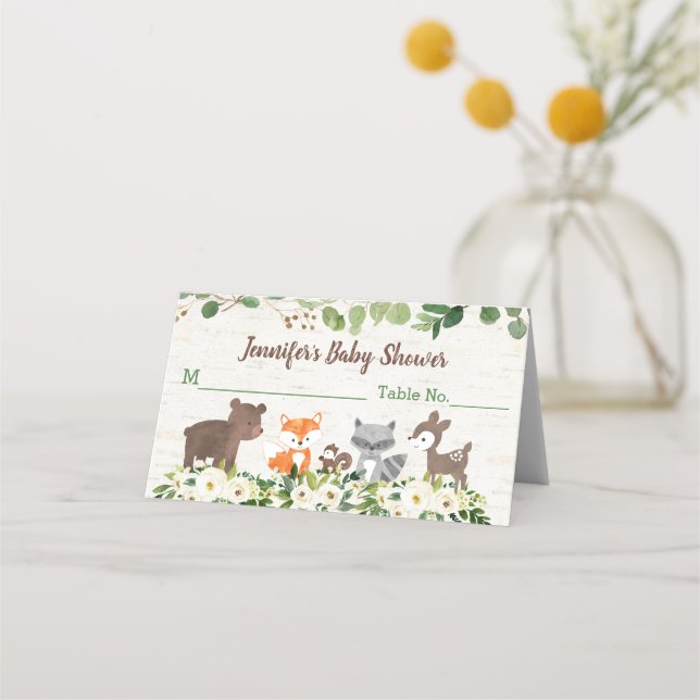 Woodland Animal Floral Baby Shower Place Card (Front)