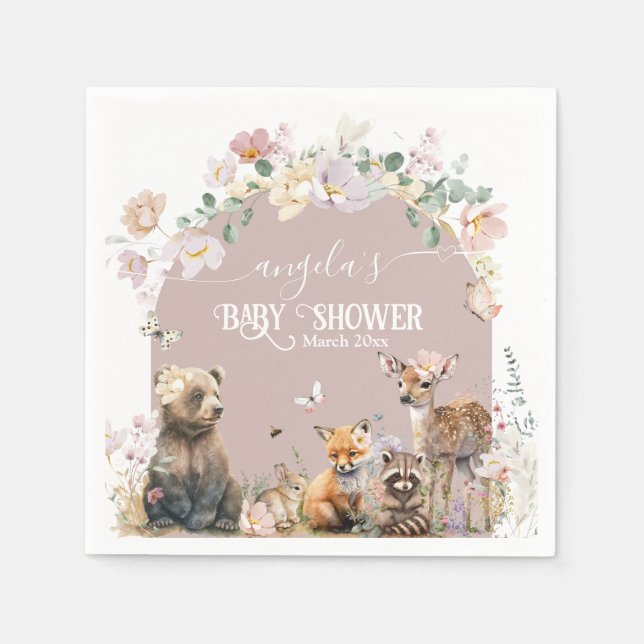 Woodland animal floral girl Baby Shower  Napkin (Front)