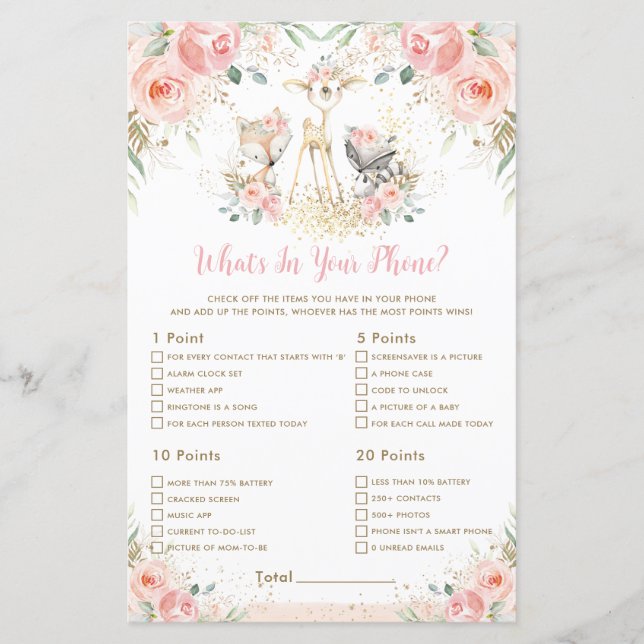 Woodland Animal Floral What's In Your Phone Game (Front)