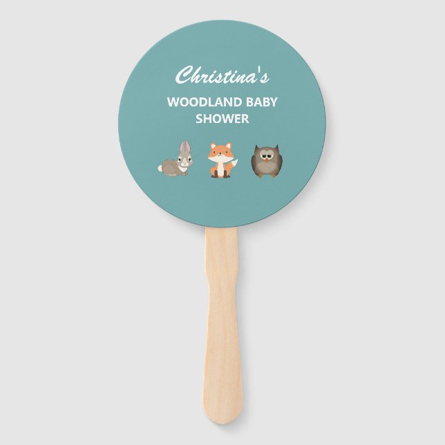 Woodland Animal Forest Baby Shower Hand Fan (Front)