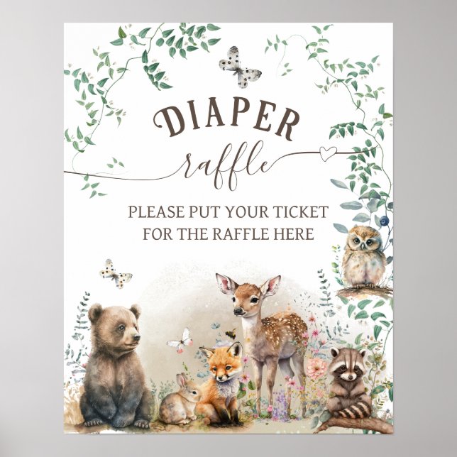 Woodland animal forest greenery Baby Shower diaper Poster (Front)