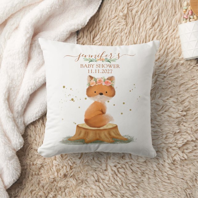 Woodland Animal Fox Baby Shower Botanical Design Cushion (Blanket)