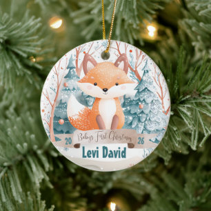 Woodland Animal Fox Boho Boy Baby's 1st Christmas Ceramic Tree Decoration