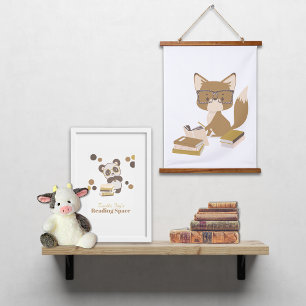 Woodland Animal Fox Reading Poster Hanging Tapestry