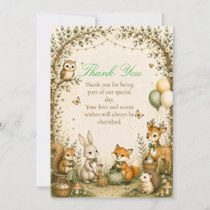 Woodland Animal Friends Baby Shower Thank You Card