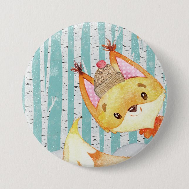 Woodland Animal Friends in Winter Forest-Fox 7.5 Cm Round Badge (Front)