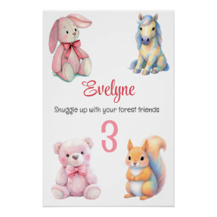 Woodland Animal Friends Watercolor Birth Details Poster