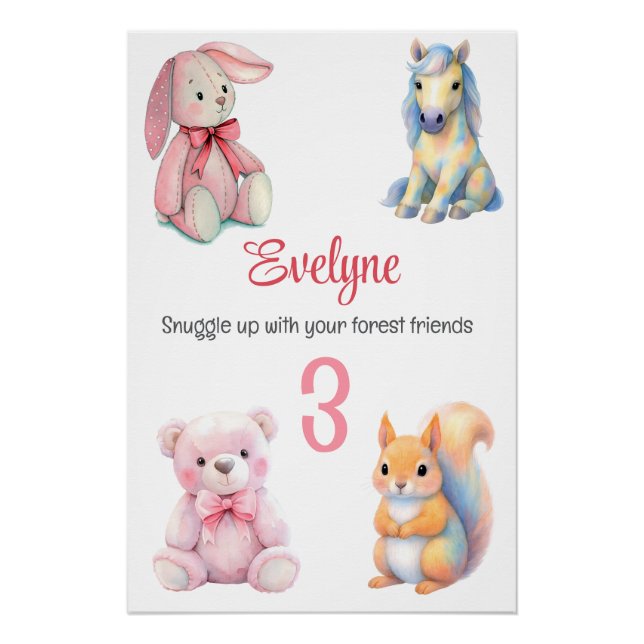 Woodland Animal Friends Watercolor Birth Details Poster (Front)