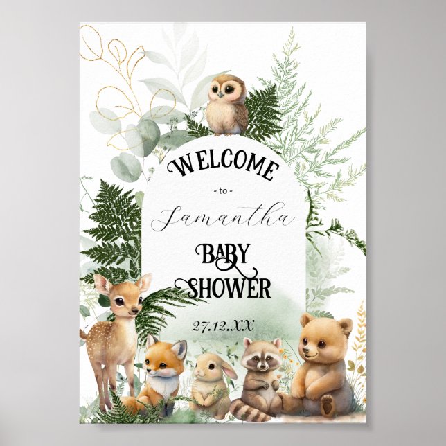 Woodland animal Greenery Forest Baby Shower welcom Poster (Front)