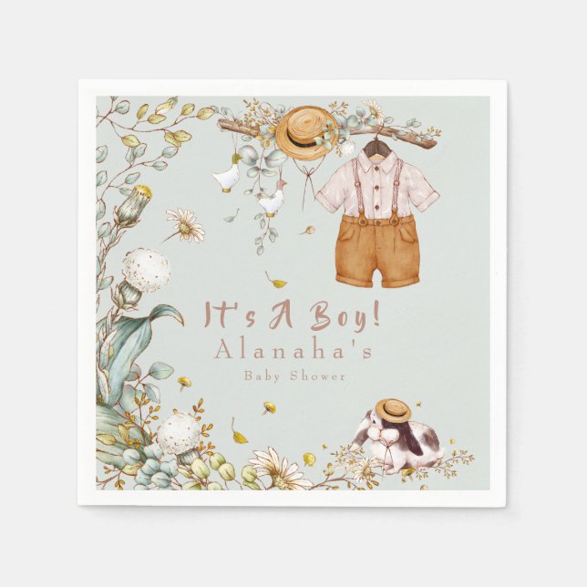 Woodland Animal Greenery Rustic Boy     Napkin (Front)