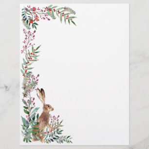 Woodland animal, hare, foliage, Christmas berries Custom Letterhead
