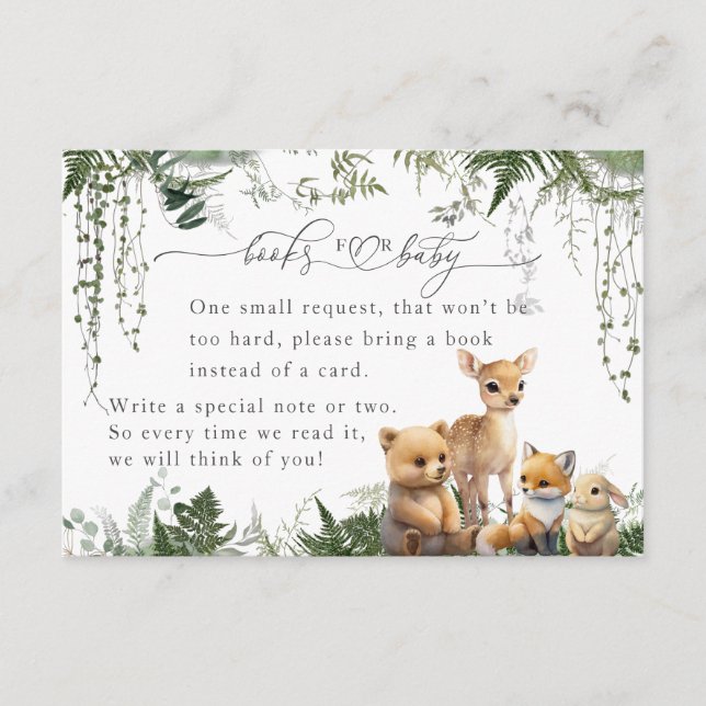 Woodland Animal Neutral Baby Shower Book Enclosure Card (Front)