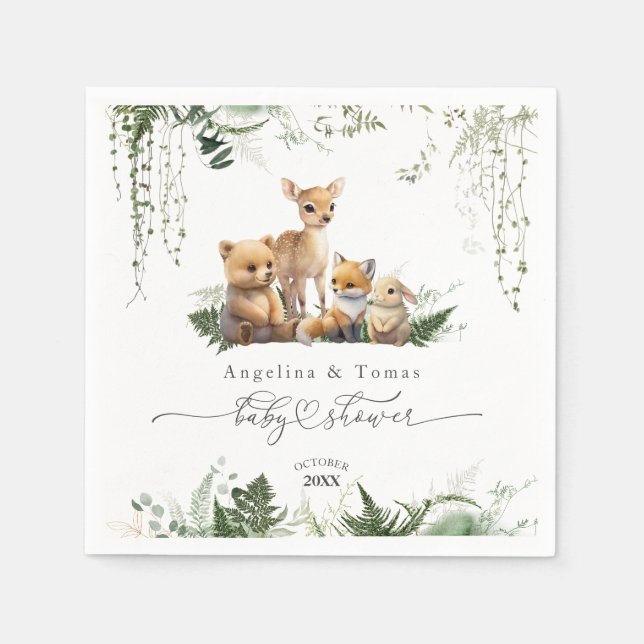 Woodland Animal Neutral Baby Shower  Napkin (Front)