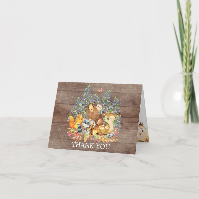 Woodland Animal Neutral Baby Shower Thank You Note Card (Front)