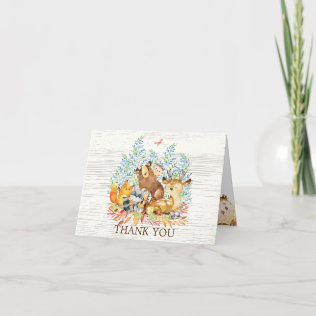 Woodland Animal Neutral Baby Shower Thank You Note Card (Front)
