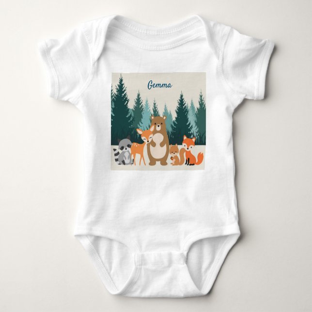 Woodland animal one piece bodysuit (Front)