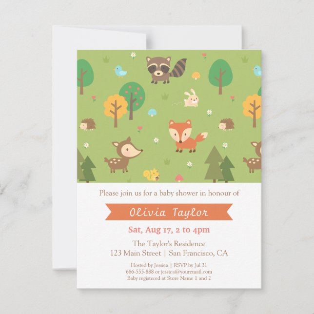 Woodland Animal Pattern Baby Shower Invitations (Front)