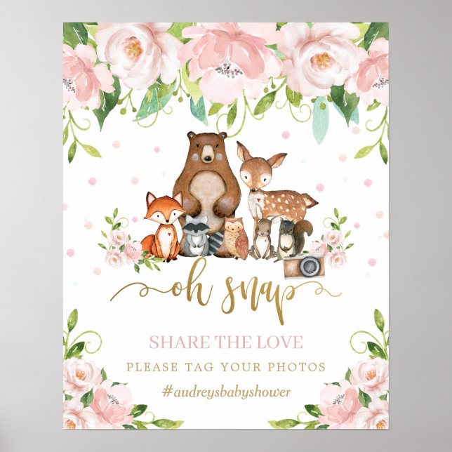 Woodland Animal Pink Floral Oh Snap Share the Love Poster (Front)