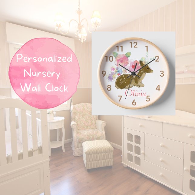 Woodland Animal Pink Floral Wood Nursery Clock (Creator Uploaded)