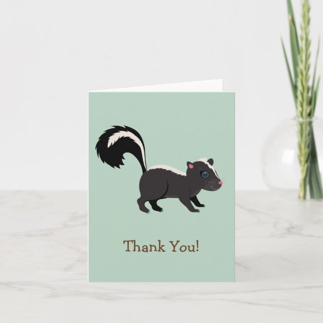 Woodland Animal,  Skunk on Sage Green Thank You Card (Front)
