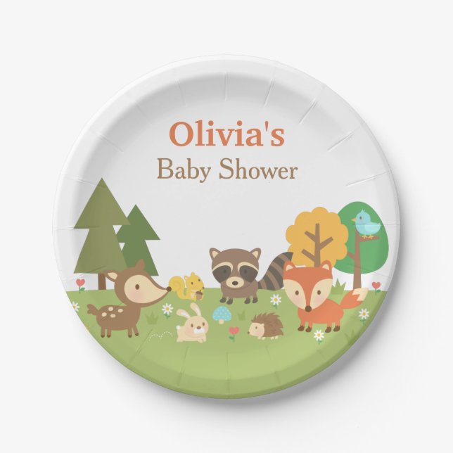 Woodland Animal Themed Baby Shower Party Supplies Paper Plate (Front)