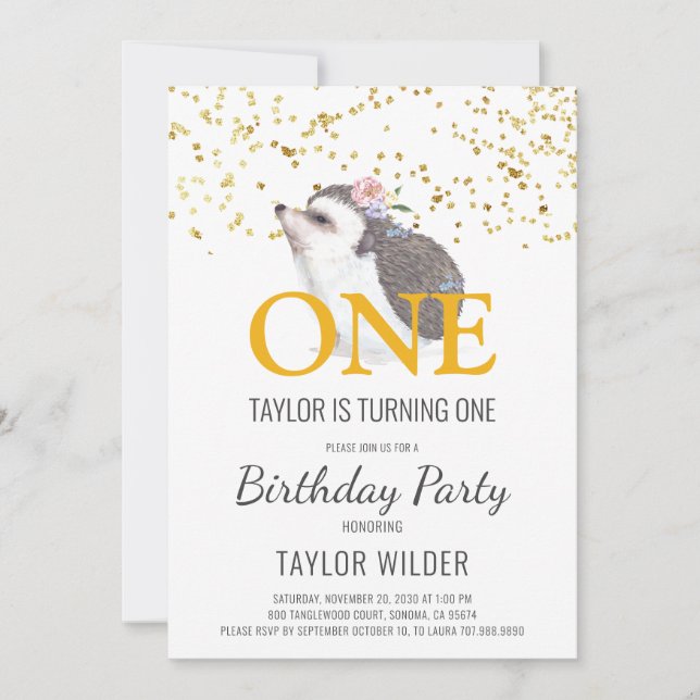 Woodland Animal Watercolor 1st Birthday Invitation (Front)