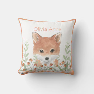Woodland Animal Watercolor Greenery Modern Name Cushion