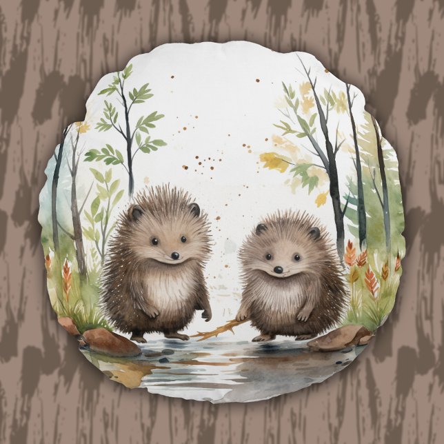 Woodland Animal Wetland Porcupines Kids Baby Round Cushion (Woodland Animal Wetland Porcupines Kids Baby Round Pillow)