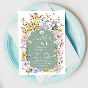 Woodland Animal Wild One Wildflower 1st Birthday Invitation