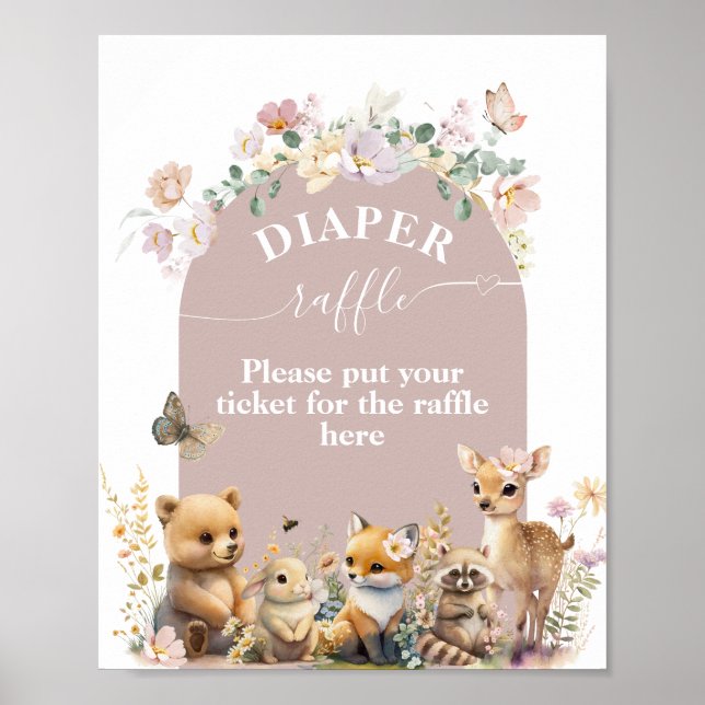 Woodland animal wildflower Girl Baby Shower diaper Poster (Front)