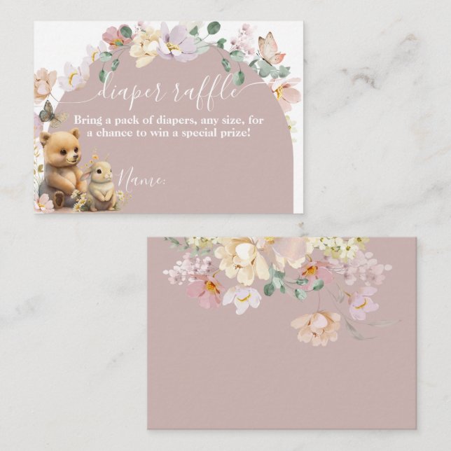 Woodland animal wildflower Girl Baby Shower  Enclosure Card (Front/Back)