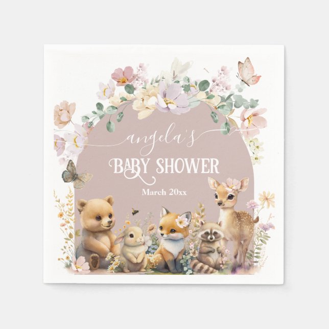 Woodland animal wildflower Girl Baby Shower  Napkin (Front)