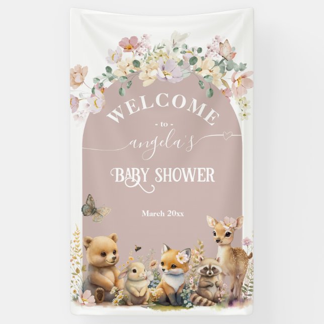 Woodland animal wildflower Girl Baby Shower welcom Banner (Vertical)