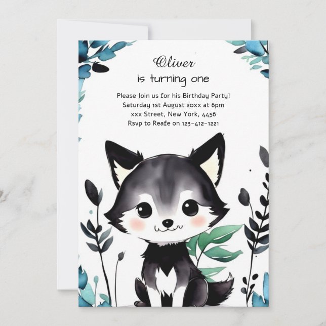 Woodland Animals 1st Birthday Invitation (Front)
