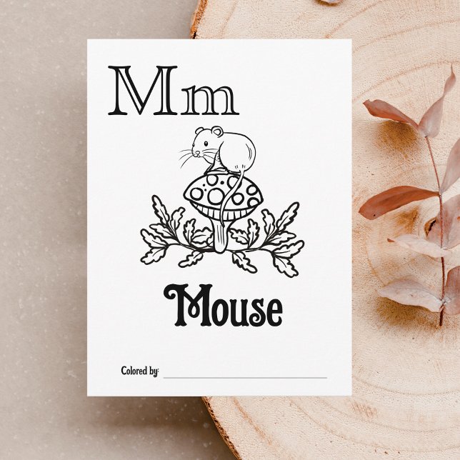 Woodland Animals ABC Colouring Baby Shower Activit Postcard (Letter M - Color Your Own Baby's First ABC's Keepsake Cards)